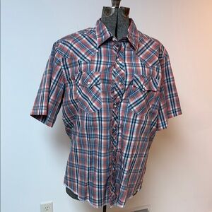 Wrangler Red and Blue Casual Button Down Shirt